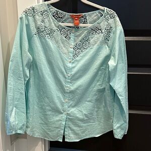 Sundance Light Blue Lace Button-Up Blouse
